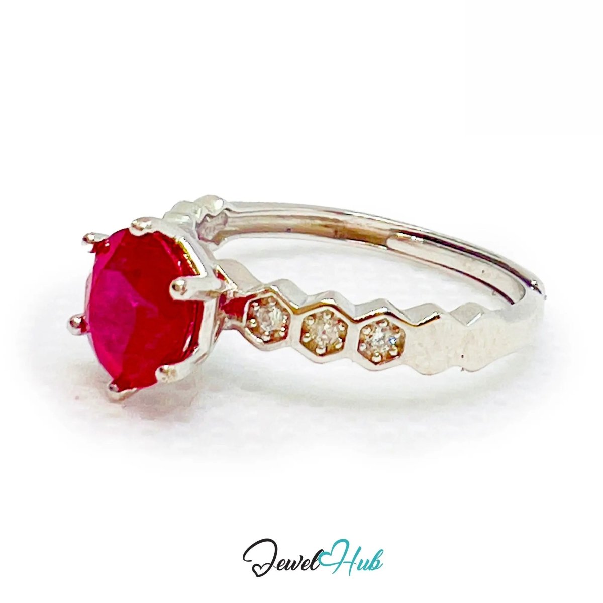 925 Sterling Silver Natural Ruby Ring (1.045cts) | Adjustable (L - N) | Radiant Legacy - JewelHub.co.uk
