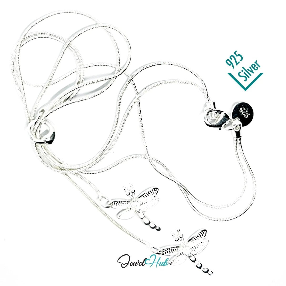 925 Sterling Silver Necklace (hallmarked) with TwinFlight Dragonfly Layered | Snake Chain Design - JewelHub.co.uk