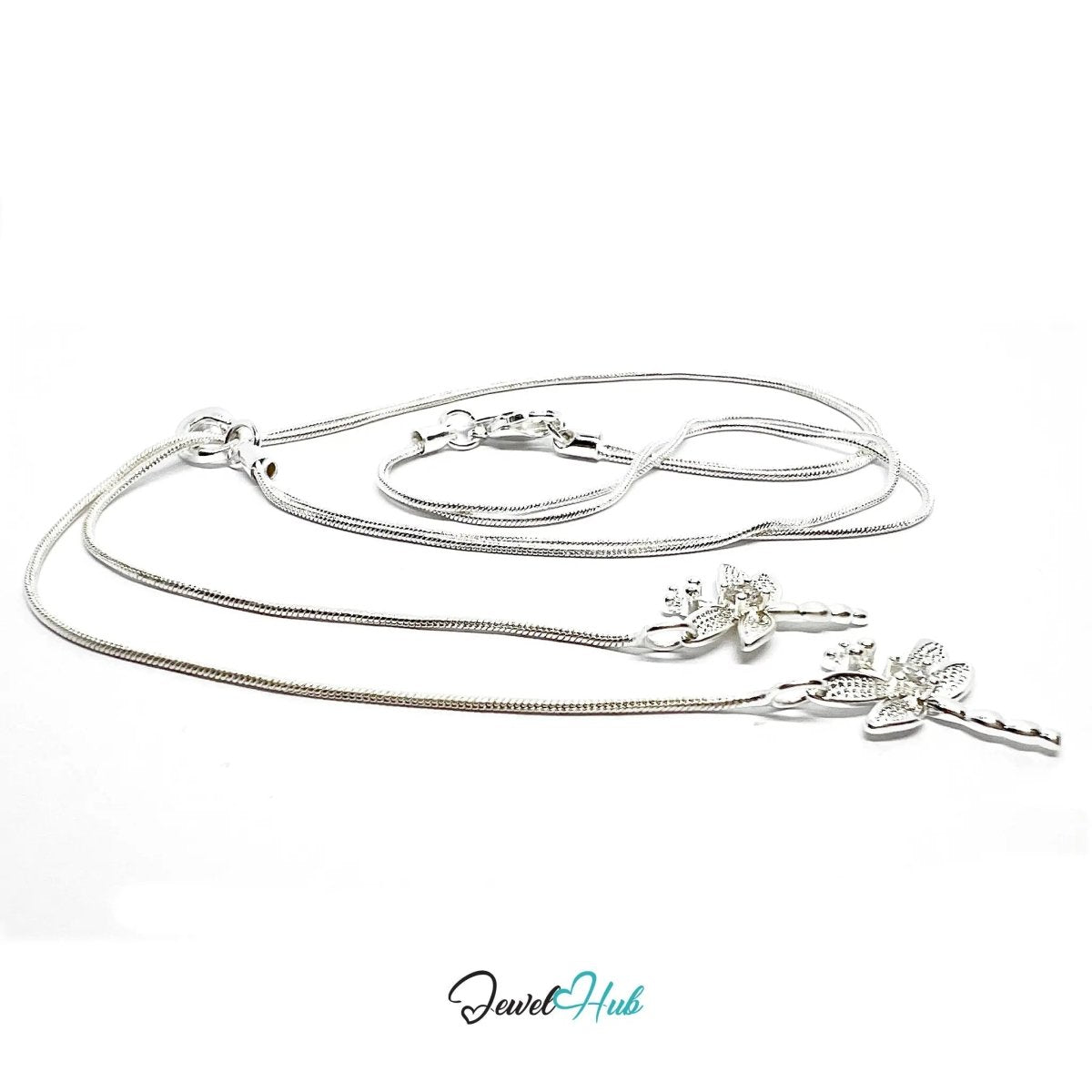 925 Sterling Silver Necklace (hallmarked) with TwinFlight Dragonfly Layered | Snake Chain Design - JewelHub.co.uk