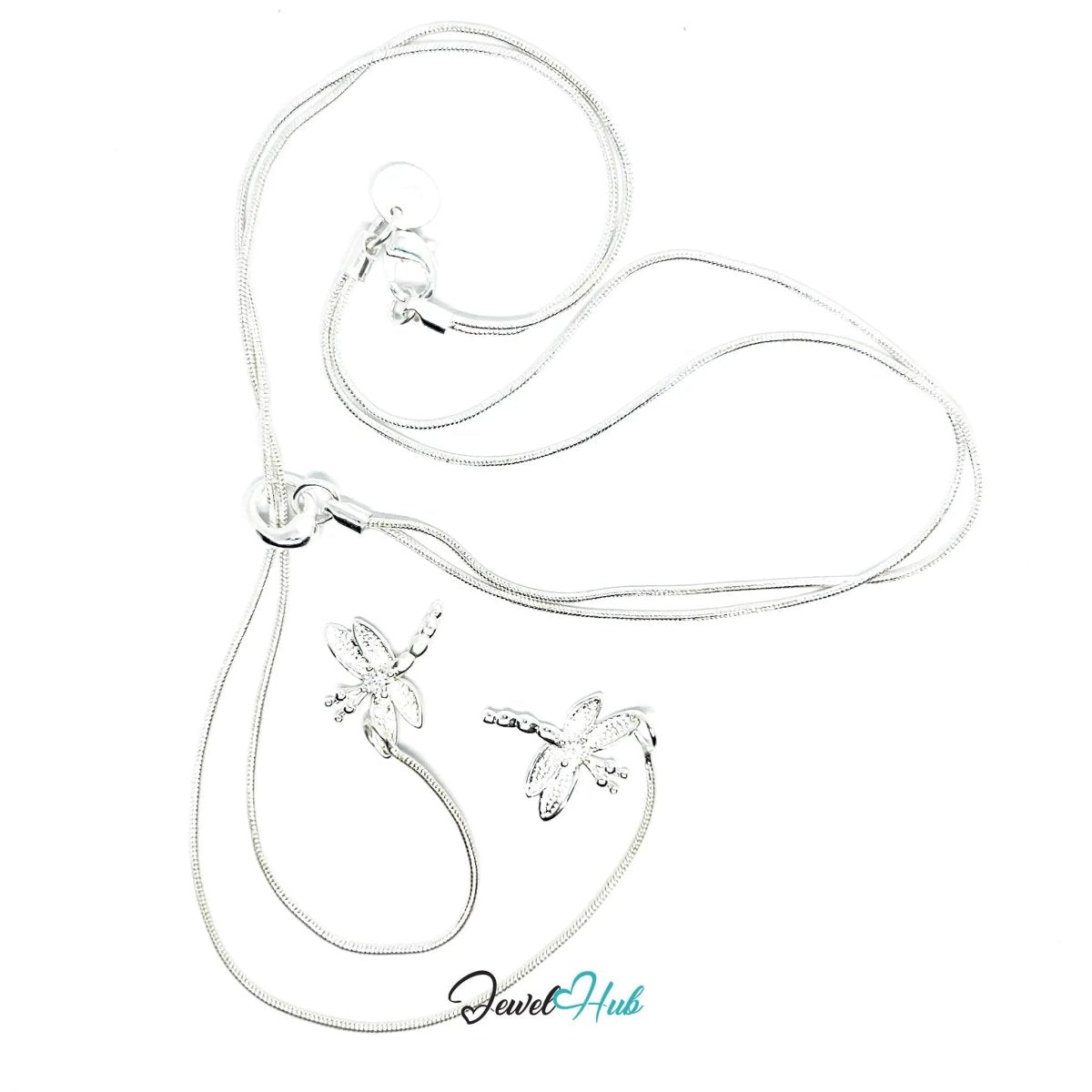 925 Sterling Silver Necklace (hallmarked) with TwinFlight Dragonfly Layered | Snake Chain Design - JewelHub.co.uk