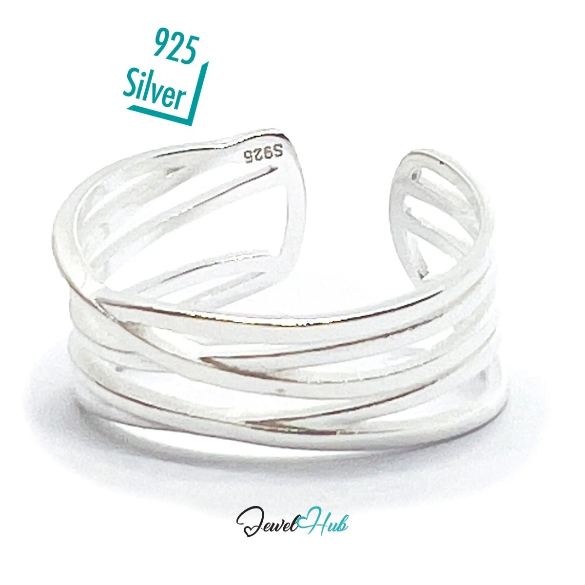 925 Sterling Silver Open Band Ring | 2.10g | Adjustable (N - P) | Silver Horizon - JewelHub.co.uk