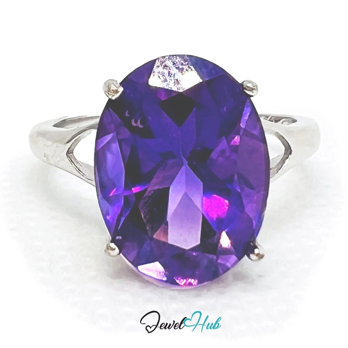 925 Sterling Silver Oval Amethyst Ring (4.98ct) | Adjustable (M–O) | Solartine - style - JewelHub.co.uk
