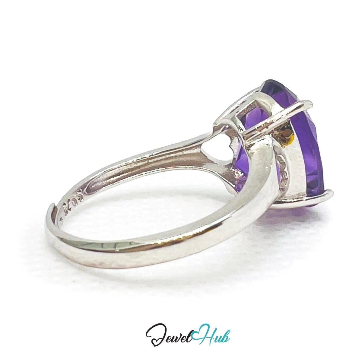 925 Sterling Silver Oval Amethyst Ring (4.98ct) | Adjustable (M–O) | Solartine - style - JewelHub.co.uk