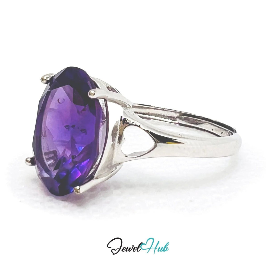 925 Sterling Silver Oval Amethyst Ring (4.98ct) | Adjustable (M–O) | Solartine - style - JewelHub.co.uk