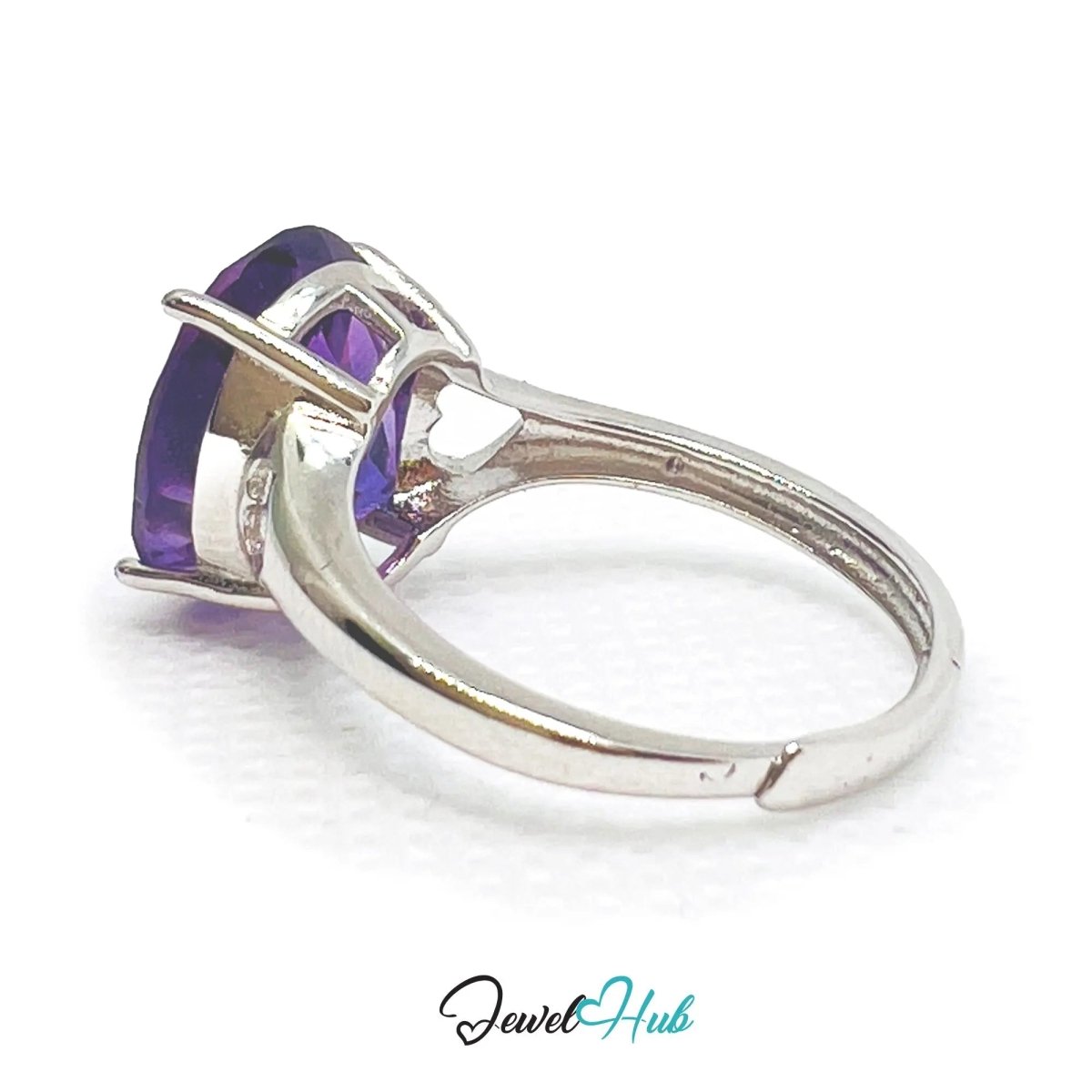 925 Sterling Silver Oval Amethyst Ring (4.98ct) | Adjustable (M–O) | Solartine - style - JewelHub.co.uk