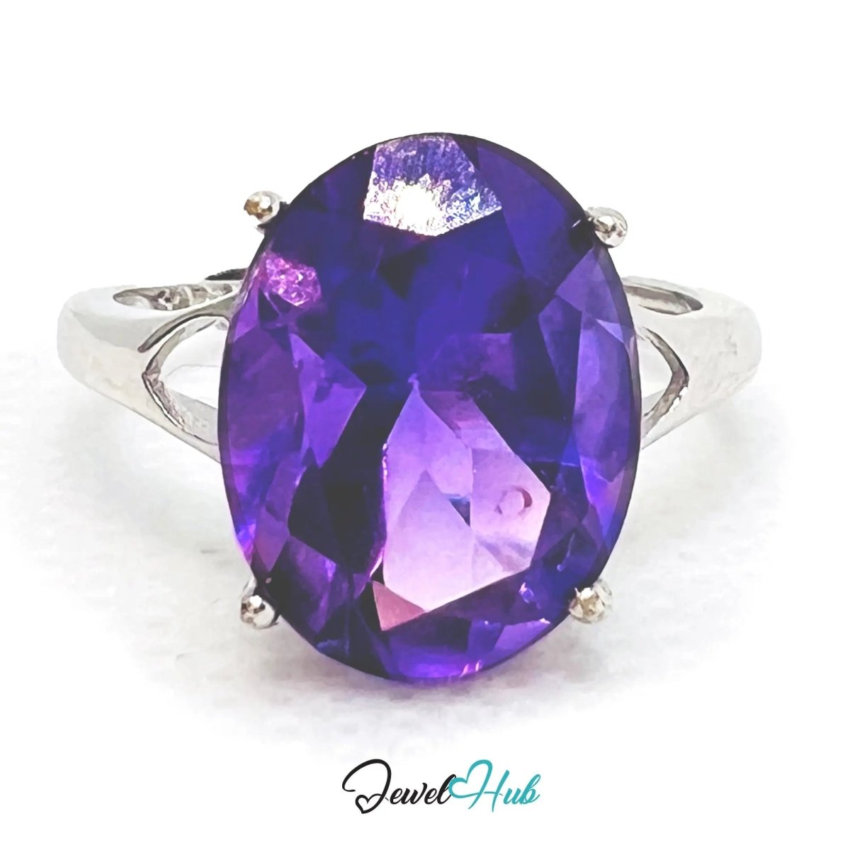 925 Sterling Silver Oval Amethyst Ring (4.98ct) | Adjustable (M–O) | Solartine - style - JewelHub.co.uk