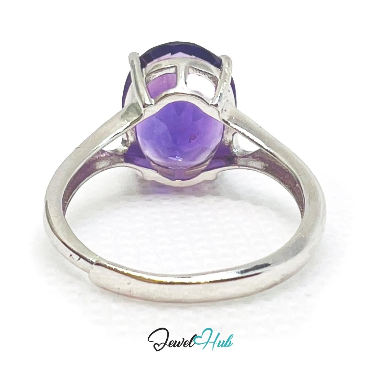 925 Sterling Silver Oval Amethyst Ring (4.98ct) | Adjustable (M–O) | Solartine - style - JewelHub.co.uk