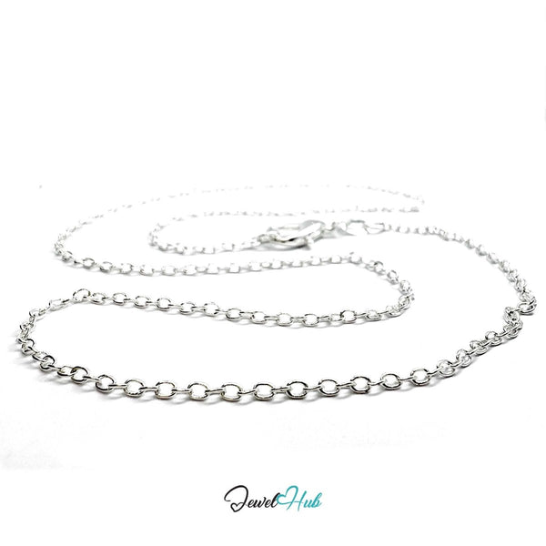 925 Sterling Silver Oval Belcher Chain Necklace – 1.5mm, 40/50/60cm - JewelHub.co.uk