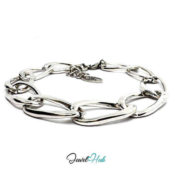925 Sterling Silver OvalLink Bracelet – Polished Sculptural Chain - JewelHub.co.uk