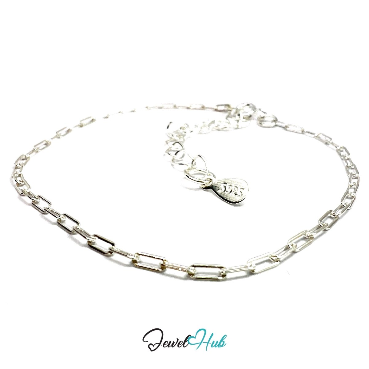 925 Sterling Silver Paperclip Chain Bracelet – 1.75×4mm | 18–22cm Adjustable - JewelHub.co.uk
