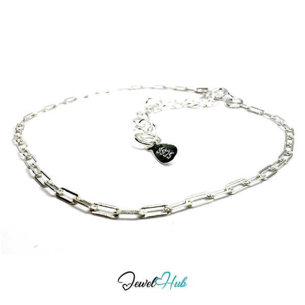 925 Sterling Silver Paperclip Chain Bracelet – 1.75×4mm | 18–22cm Adjustable - JewelHub.co.uk