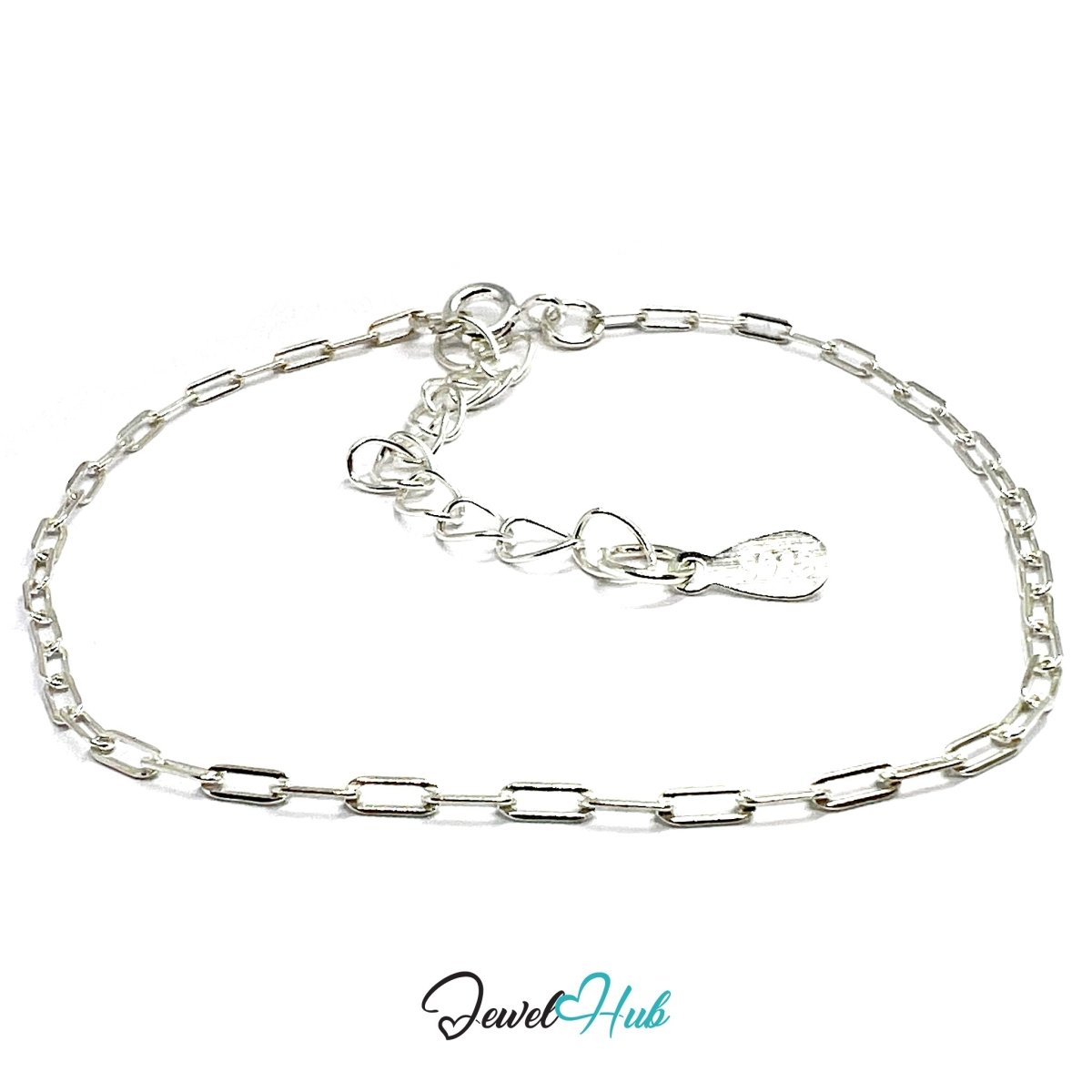 925 Sterling Silver Paperclip Chain Bracelet – 1.75×4mm | 18–22cm Adjustable - JewelHub.co.uk