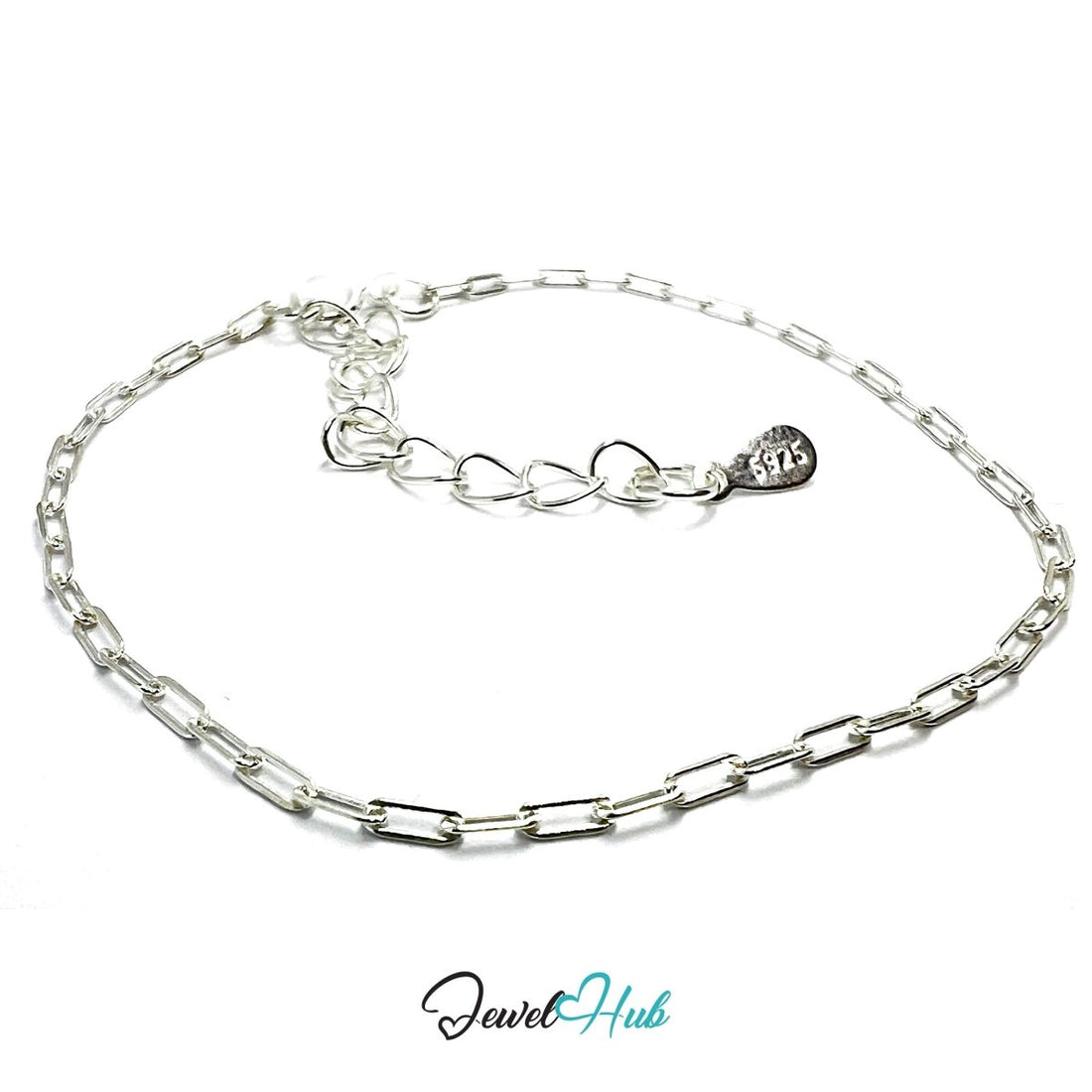 925 Sterling Silver Paperclip Chain Bracelet – 1.75×4mm | 18–22cm Adjustable - JewelHub.co.uk