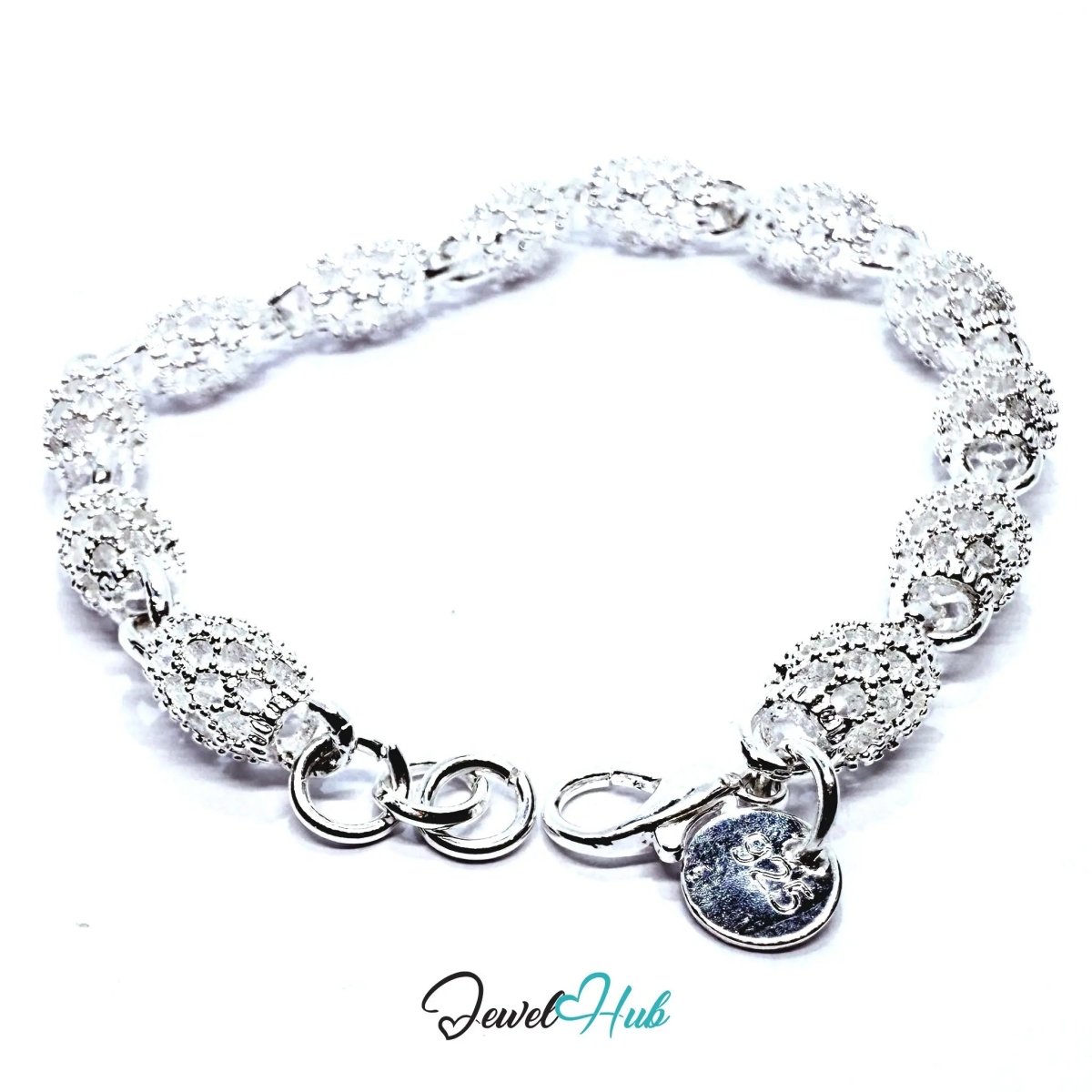 925 Sterling Silver Pavé Oval Link Bracelet – Sparkling Elegance with Lobster Clasp - JewelHub.co.uk