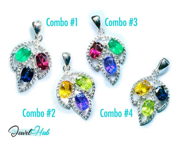 925 Sterling Silver Pendant with Ruby, Sapphire & Emerald | Noble Leaf in Multi - colour - JewelHub.co.uk