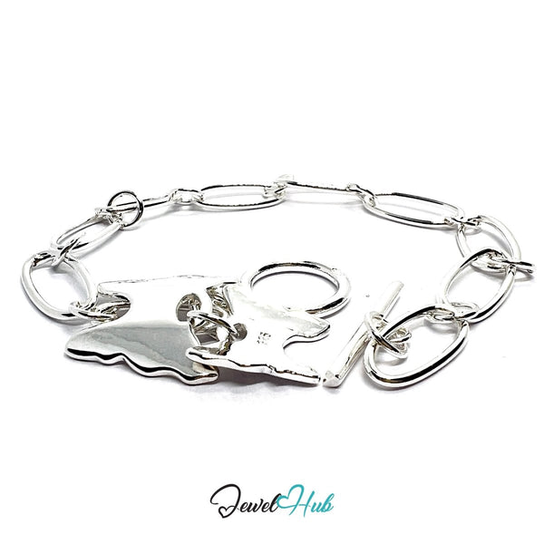 925 Sterling Silver PuzzleLink Bracelet – Sculptural Chain with Butterfly Charms - JewelHub.co.uk