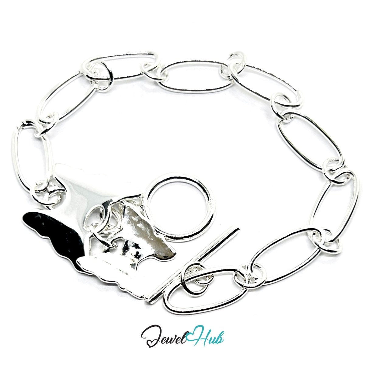 925 Sterling Silver PuzzleLink Bracelet – Sculptural Chain with Butterfly Charms - JewelHub.co.uk