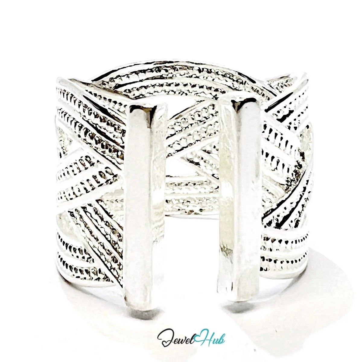 925 Sterling Silver Ring (Hallmarked) Woven Band Design | 5.45g | Adjustable UK M - N - O - JewelHub.co.uk