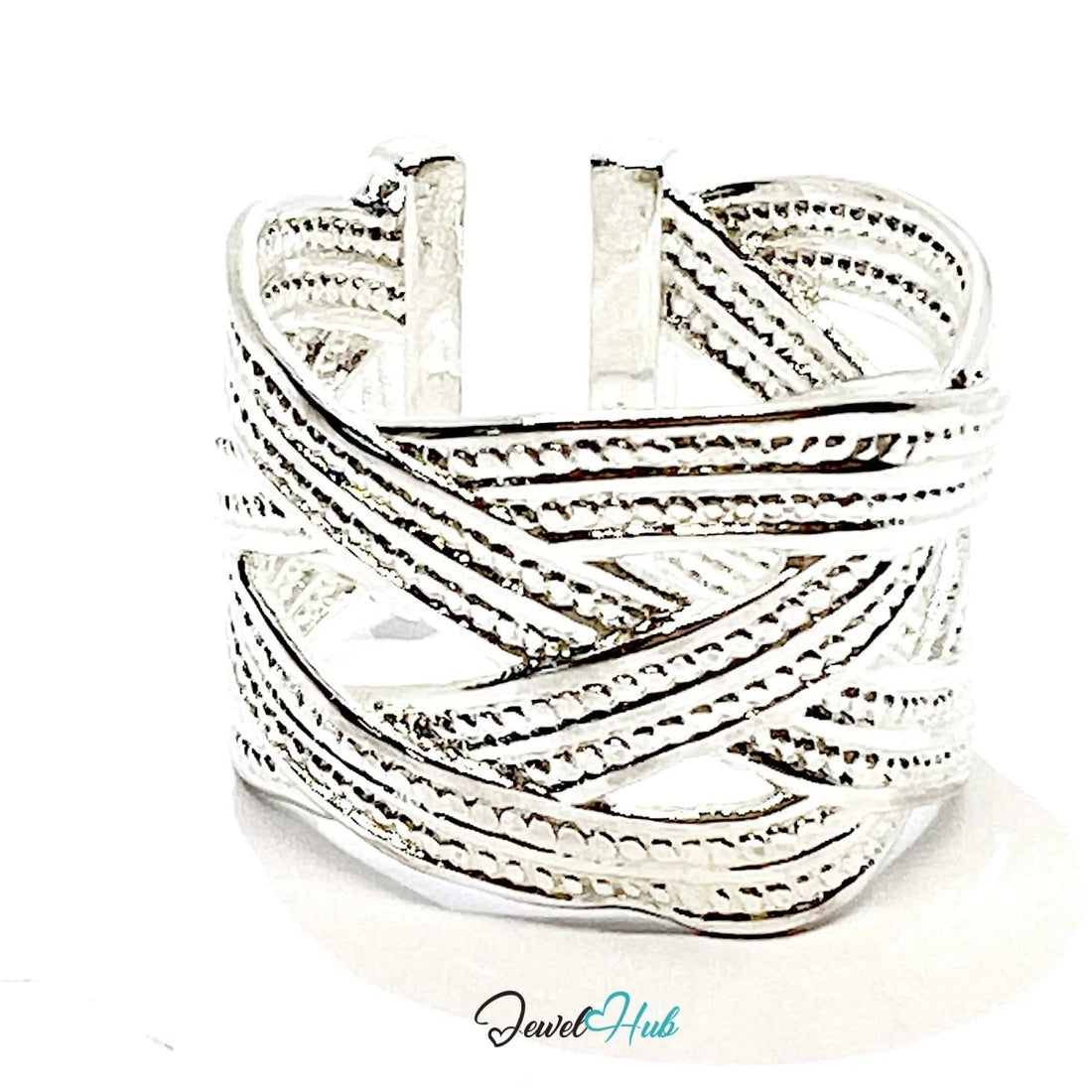 925 Sterling Silver Ring (Hallmarked) Woven Band Design | 5.45g | Adjustable UK M - N - O - JewelHub.co.uk