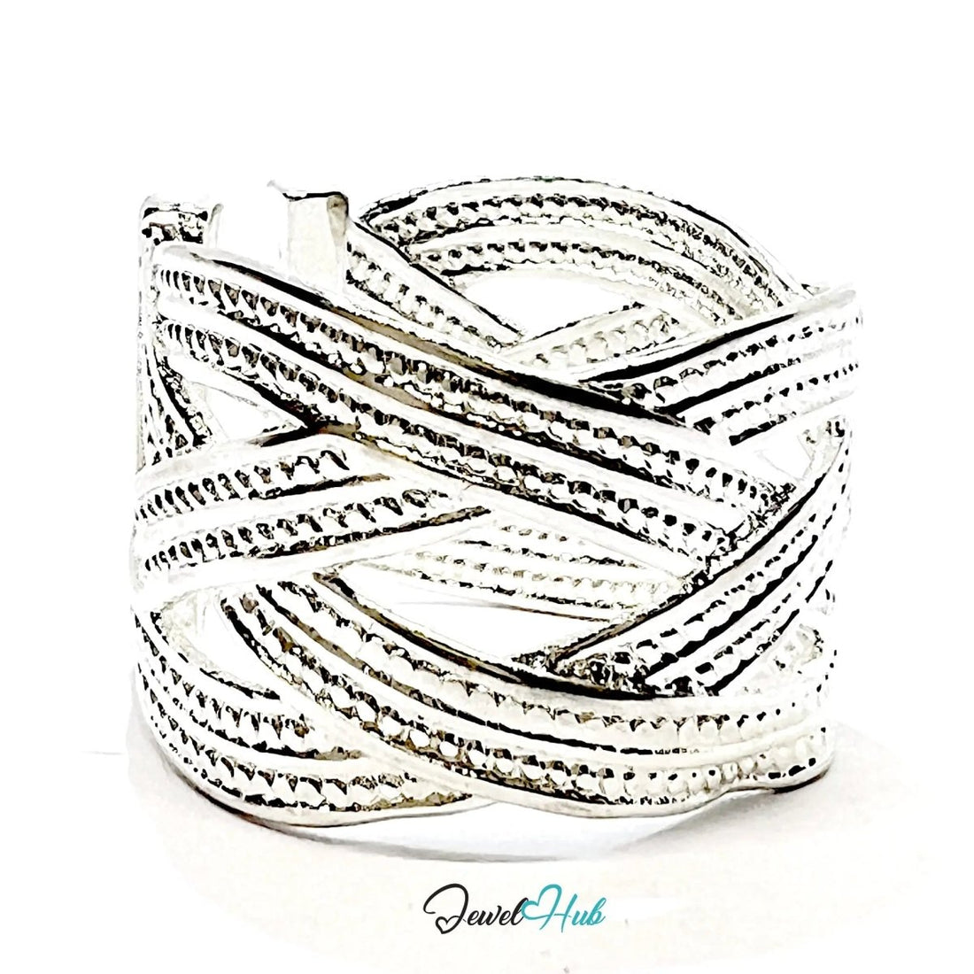 925 Sterling Silver Ring (Hallmarked) Woven Band Design | 5.45g | Adjustable UK M - N - O - JewelHub.co.uk