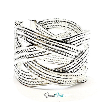 925 Sterling Silver Ring (Hallmarked) Woven Band Design | 5.45g | Adjustable UK M - N - O - JewelHub.co.uk