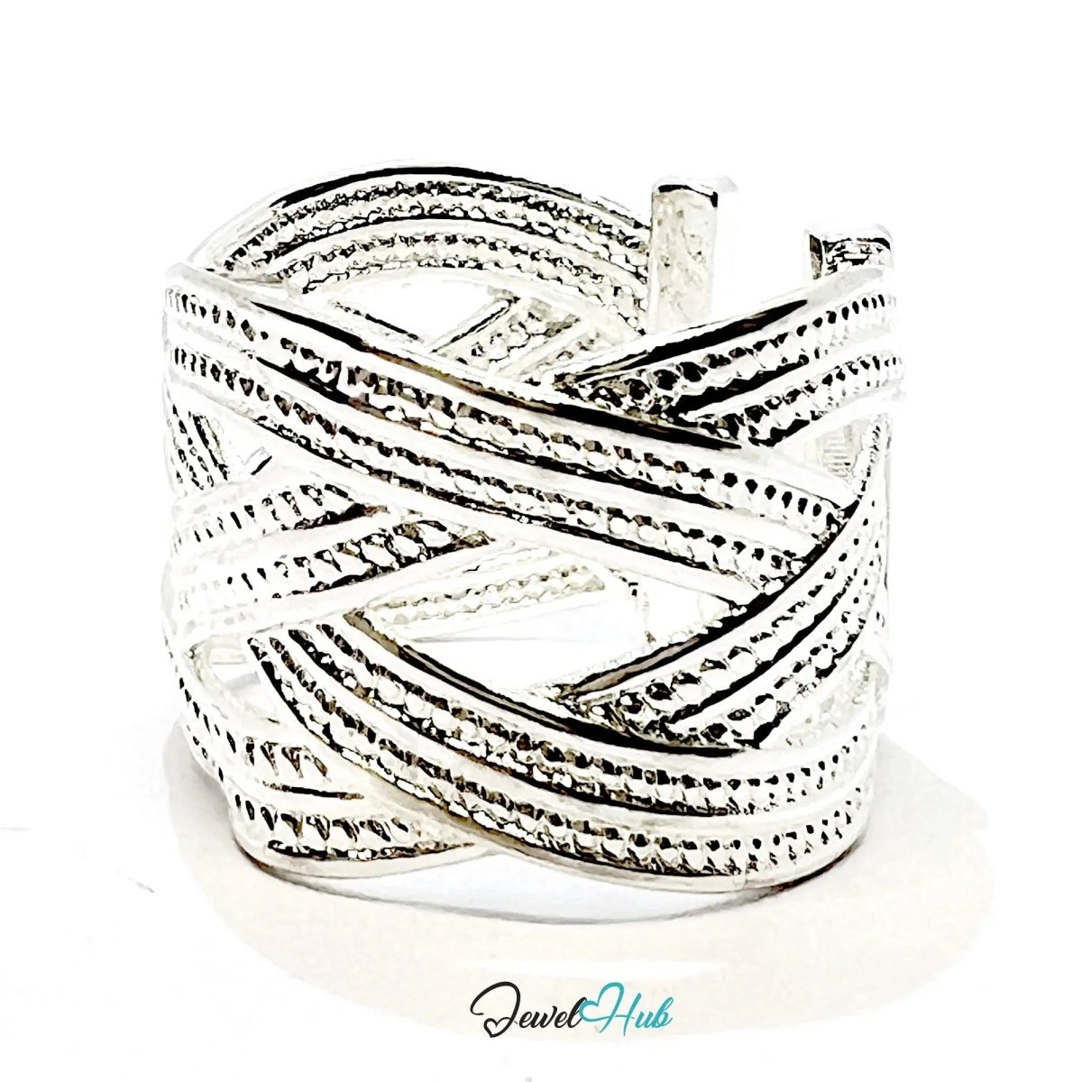 925 Sterling Silver Ring (Hallmarked) Woven Band Design | 5.45g | Adjustable UK M - N - O - JewelHub.co.uk