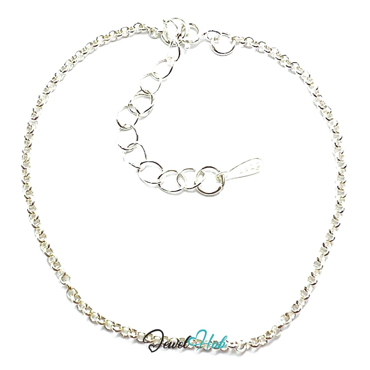 925 Sterling Silver Rolo Chain Bracelet 2mm | 18–22cm Adjustable - JewelHub.co.uk
