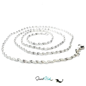 925 Sterling Silver Rope Chain Necklace - 1.5mm | Twisted Minimalist Design (fully hallmarked) - JewelHub.co.uk