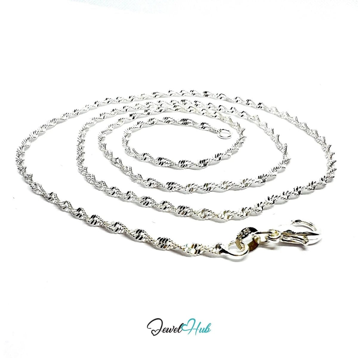 925 Sterling Silver Rope Chain Necklace - 1.5mm | Twisted Minimalist Design (fully hallmarked) - JewelHub.co.uk