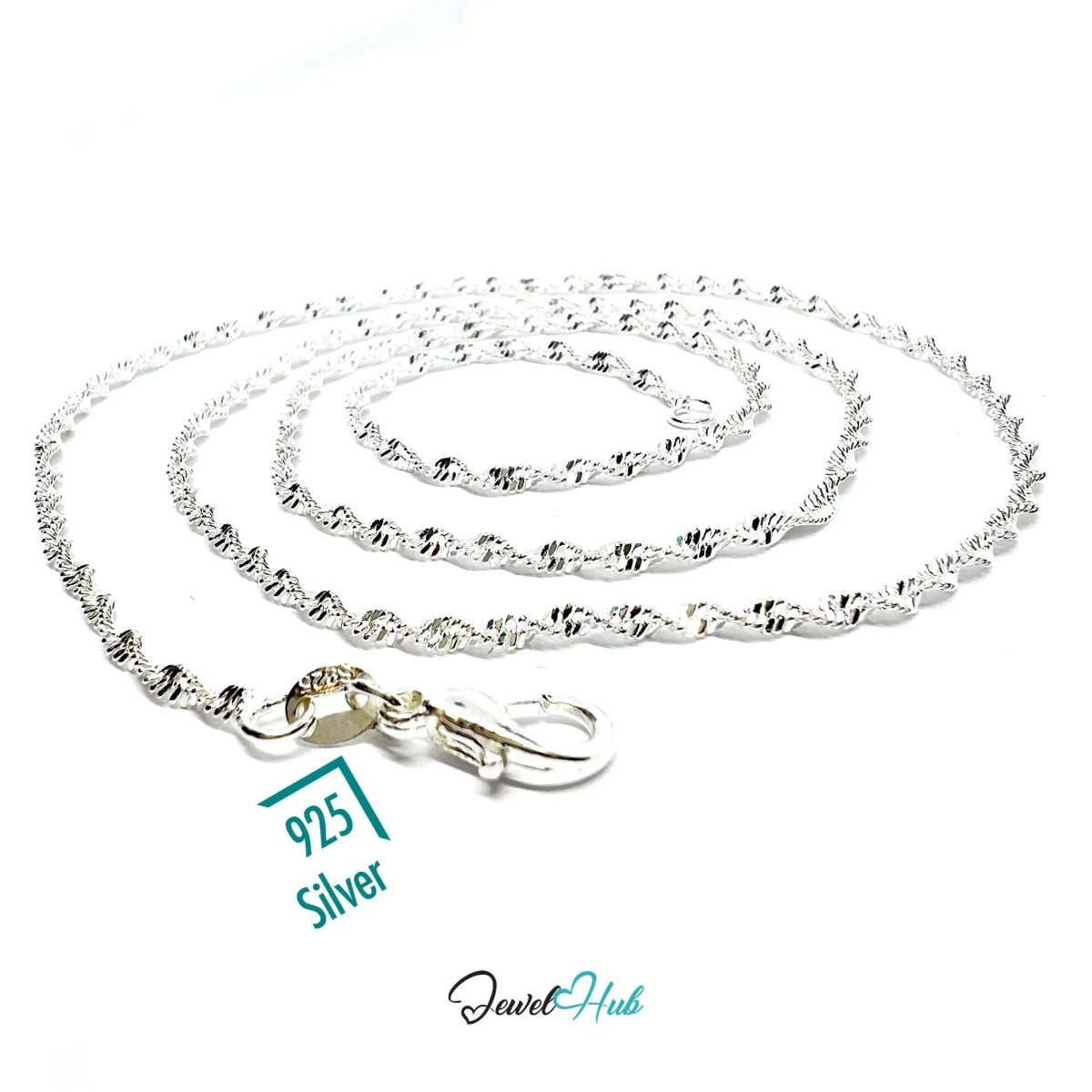 925 Sterling Silver Rope Chain Necklace - 1.5mm | Twisted Minimalist Design (fully hallmarked) - JewelHub.co.uk