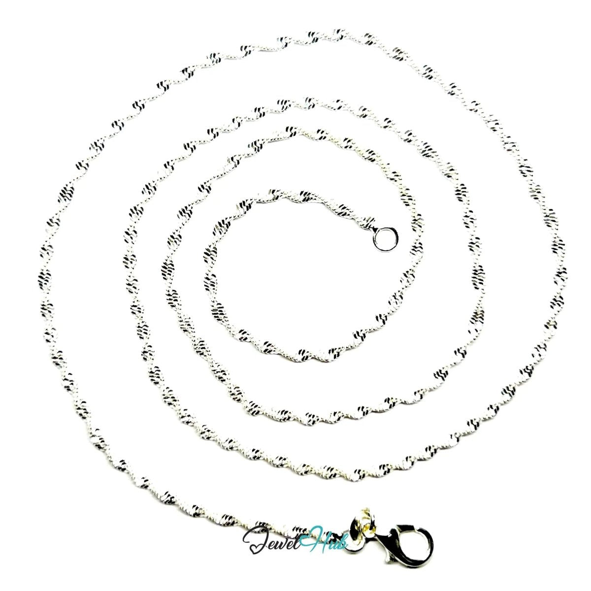 925 Sterling Silver Rope Chain Necklace - 1.5mm | Twisted Minimalist Design (fully hallmarked) - JewelHub.co.uk