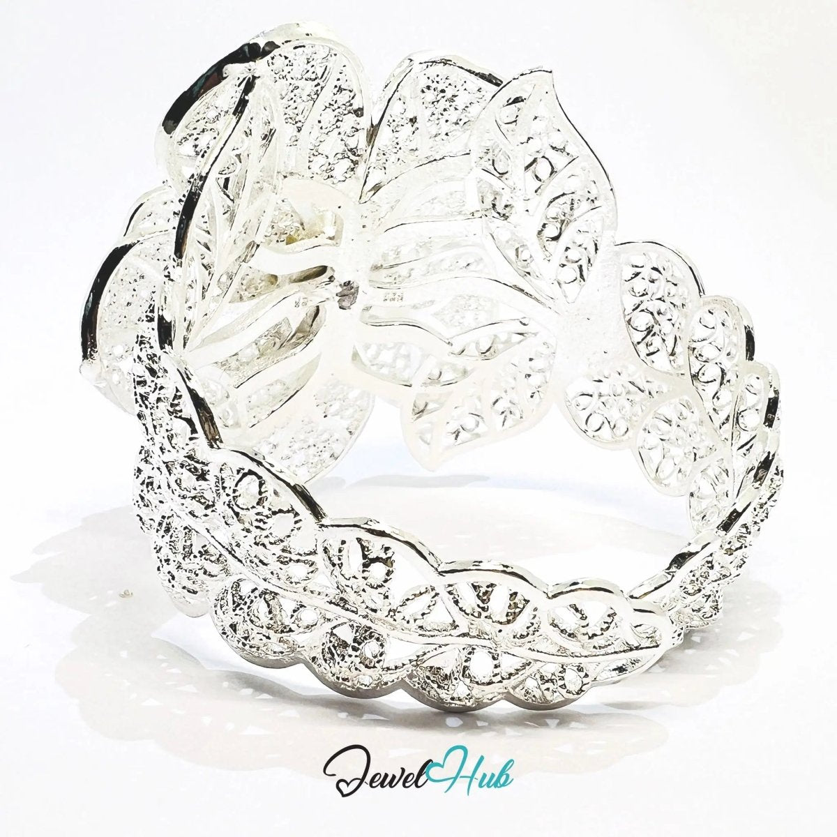 925 Sterling Silver Rose Bangle – Sculptural Floral Statement Bracelet with Adjustable Fit - JewelHub.co.uk