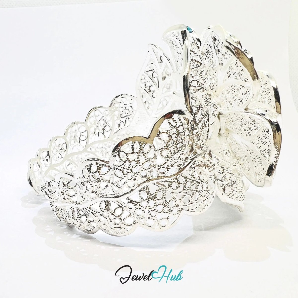 925 Sterling Silver Rose Bangle – Sculptural Floral Statement Bracelet with Adjustable Fit - JewelHub.co.uk