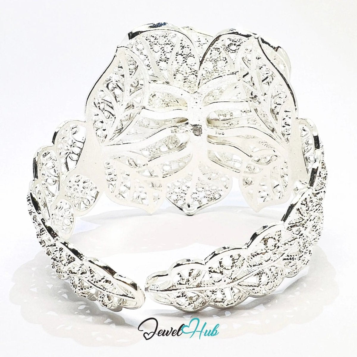 925 Sterling Silver Rose Bangle – Sculptural Floral Statement Bracelet with Adjustable Fit - JewelHub.co.uk