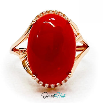 925 Sterling Silver Rose Gold - Plated Oval Red Carol Ring (3.67ct) | Adjustable (J - L) | CZ Halo - JewelHub.co.uk