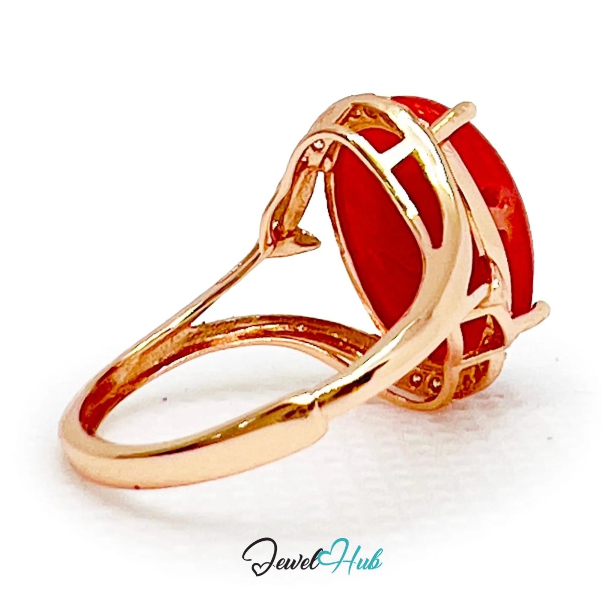 925 Sterling Silver Rose Gold - Plated Oval Red Carol Ring (3.67ct) | Adjustable (J - L) | CZ Halo - JewelHub.co.uk
