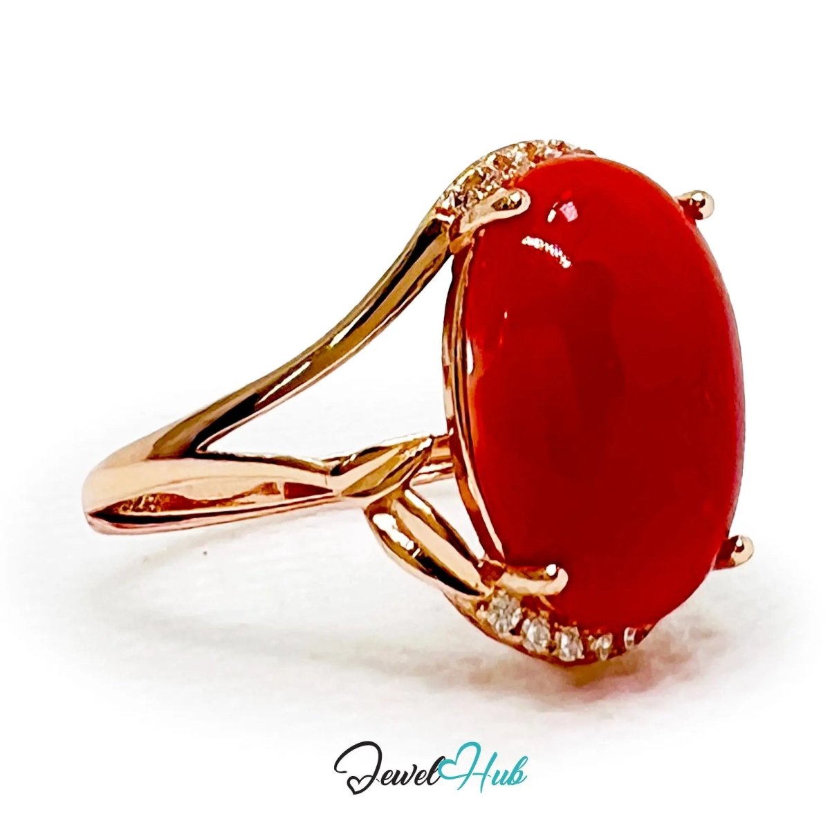 925 Sterling Silver Rose Gold - Plated Oval Red Carol Ring (3.67ct) | Adjustable (J - L) | CZ Halo - JewelHub.co.uk