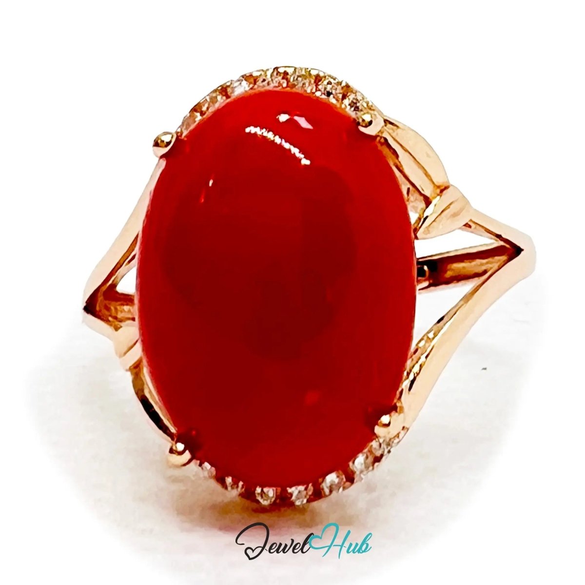 925 Sterling Silver Rose Gold - Plated Oval Red Carol Ring (3.67ct) | Adjustable (J - L) | CZ Halo - JewelHub.co.uk