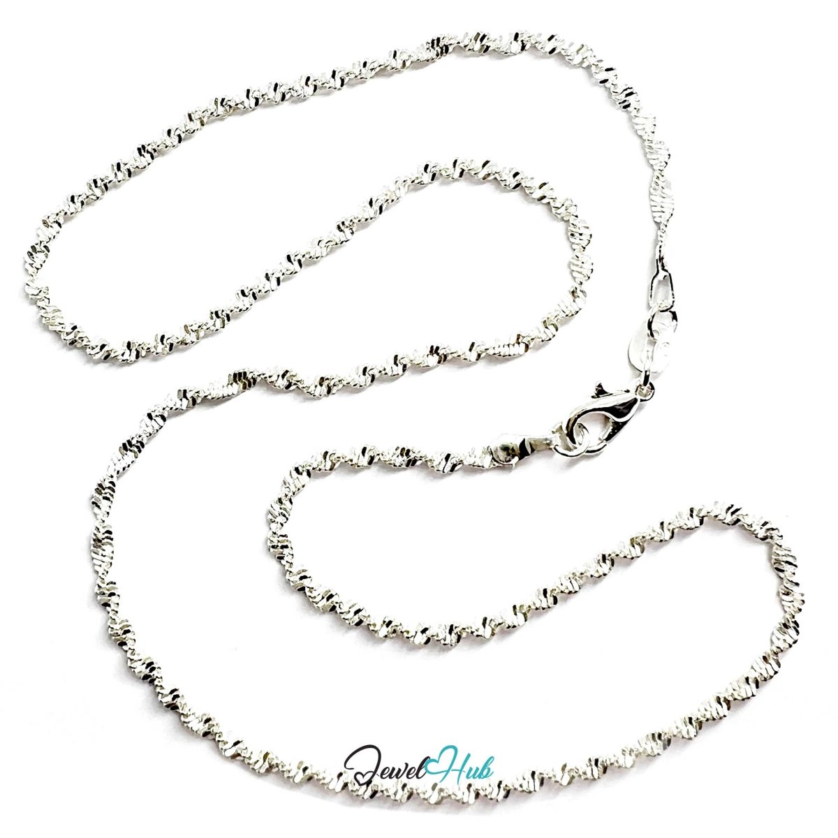 925 Sterling Silver Singapore Dense Chain Necklace – 2.1mm, 40cm - JewelHub.co.uk