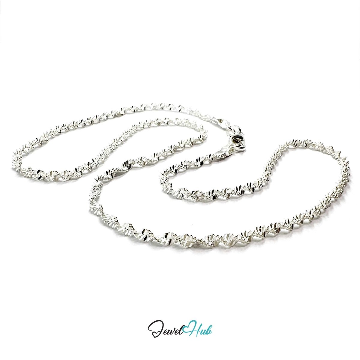925 Sterling Silver Singapore Dense Chain Necklace – 2.1mm, 40cm - JewelHub.co.uk