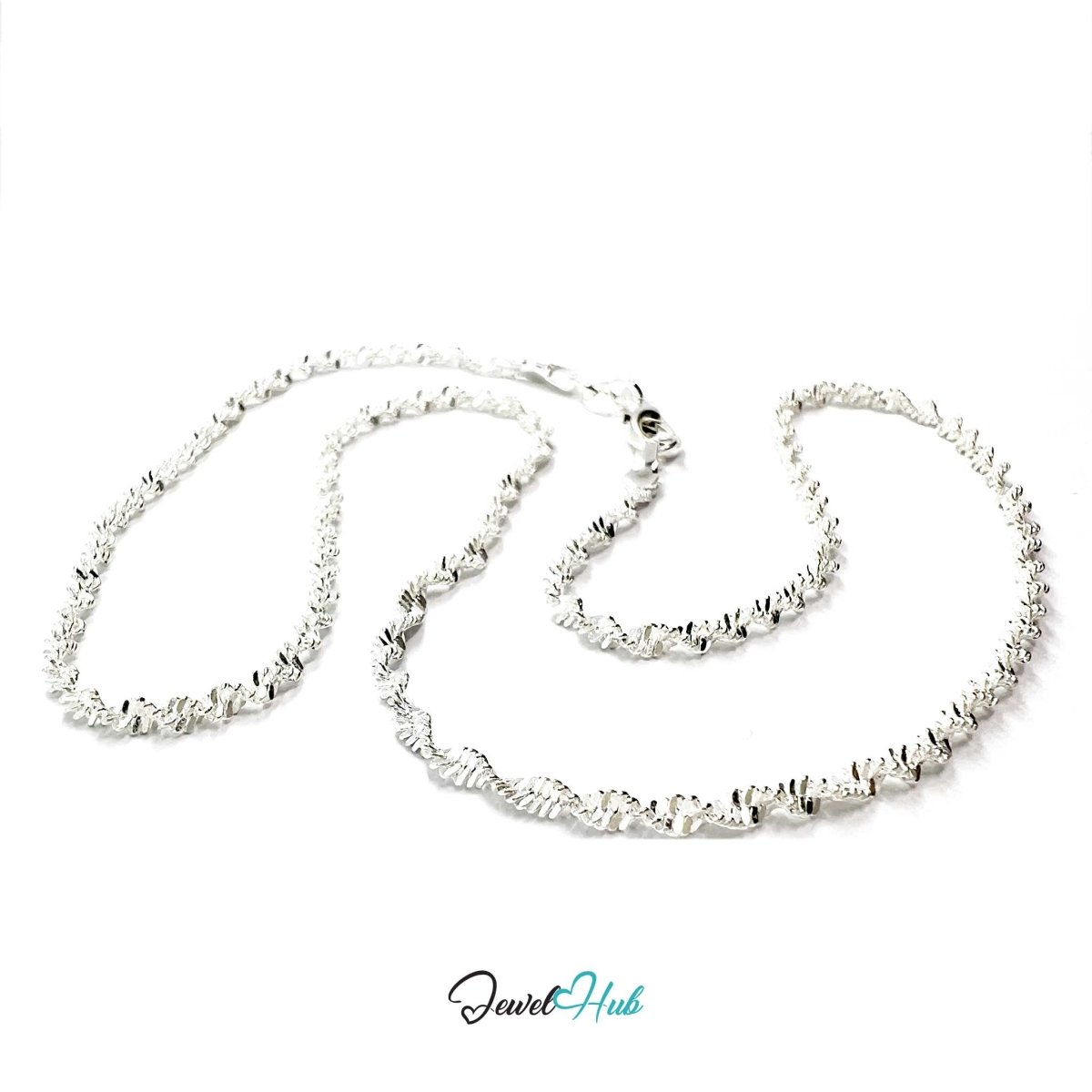 925 Sterling Silver Singapore Dense Chain Necklace – 2.1mm, 40cm - JewelHub.co.uk