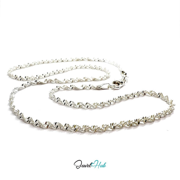 925 Sterling Silver Singapore Dense Chain Necklace – 2.1mm, 40cm - JewelHub.co.uk