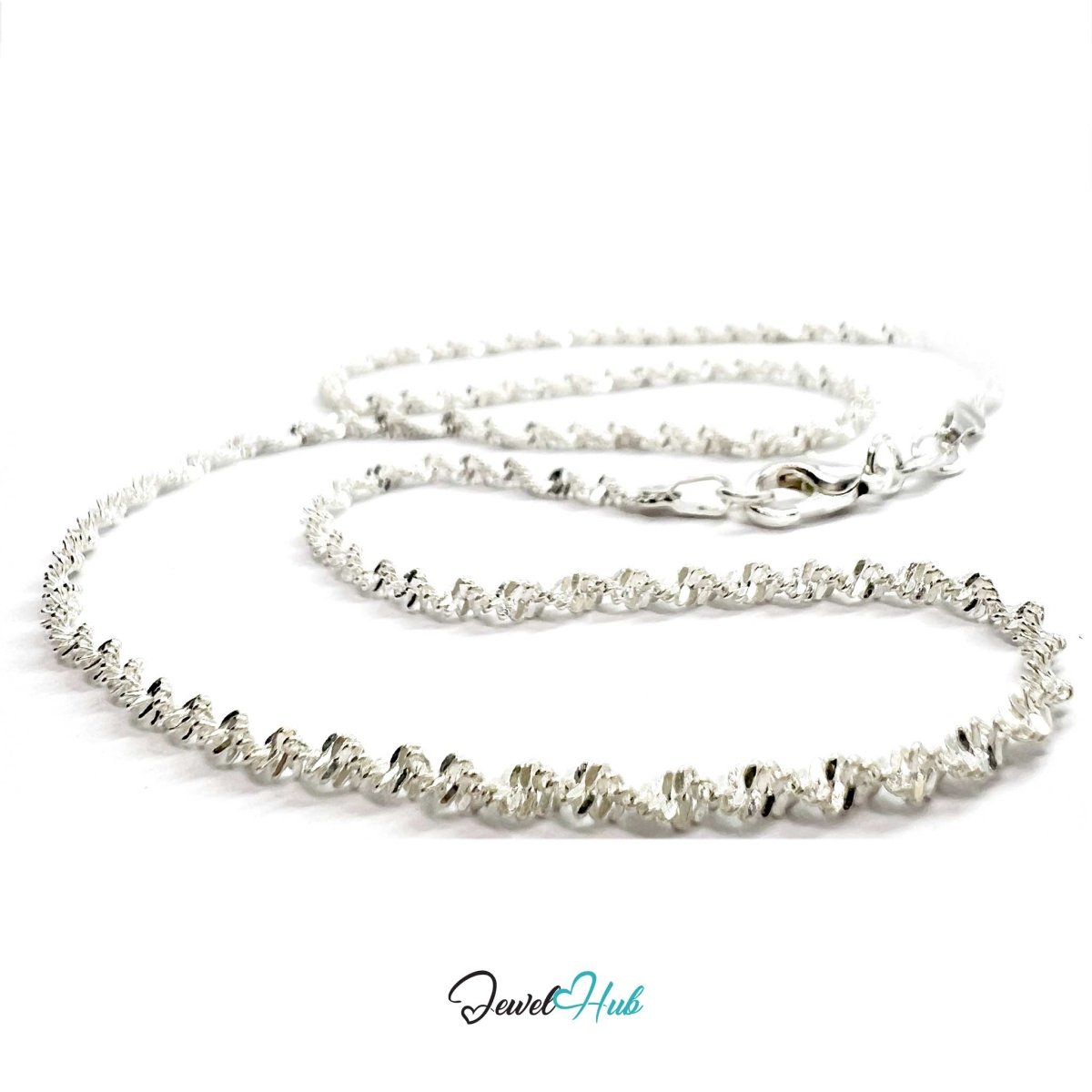 925 Sterling Silver Singapore Dense Chain Necklace – 2.1mm, 40cm - JewelHub.co.uk