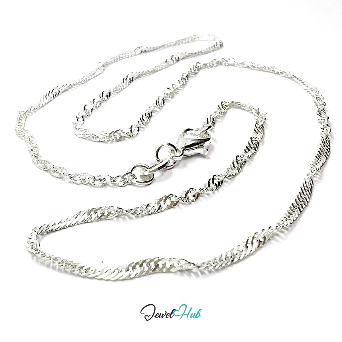925 Sterling Silver Singapore Fine Chain Necklace – 1.7mm, 40cm - JewelHub.co.uk