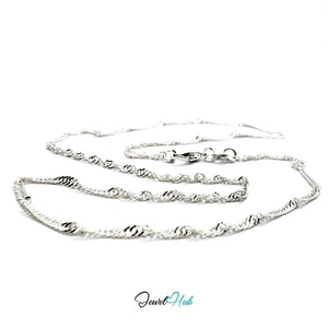 925 Sterling Silver Singapore Fine Chain Necklace – 1.7mm, 40cm - JewelHub.co.uk