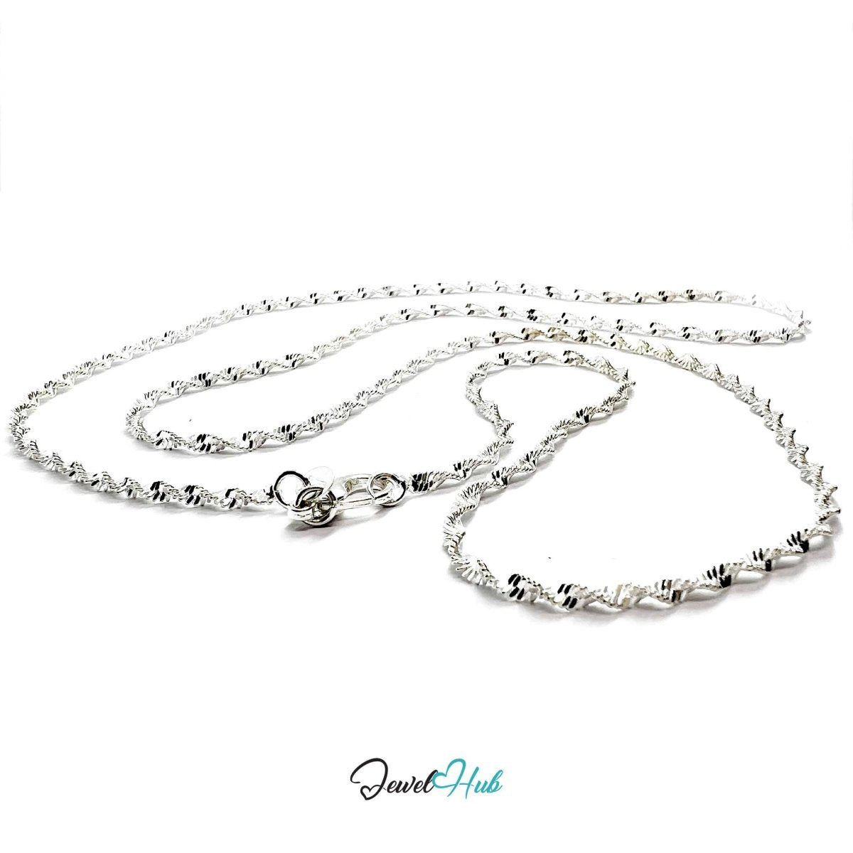 925 Sterling Silver Singapore Statement Chain Necklace – 2.2mm, 65cm - JewelHub.co.uk