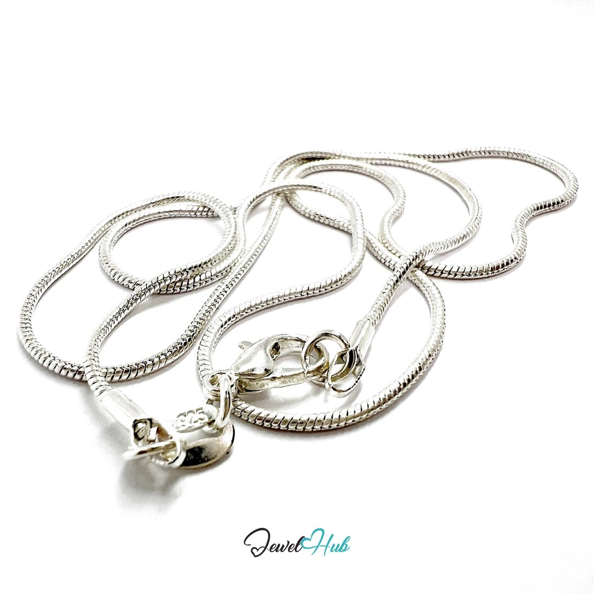 925 Sterling Silver Snake Chain Necklace – 1.2mm, 40/50cm - JewelHub.co.uk