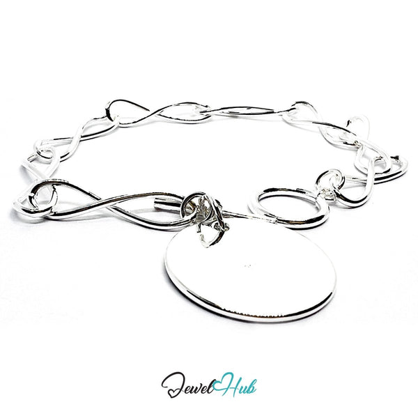 925 Sterling Silver SoloCharm Bracelet – Sculptural Chain with Circle Pendant - JewelHub.co.uk