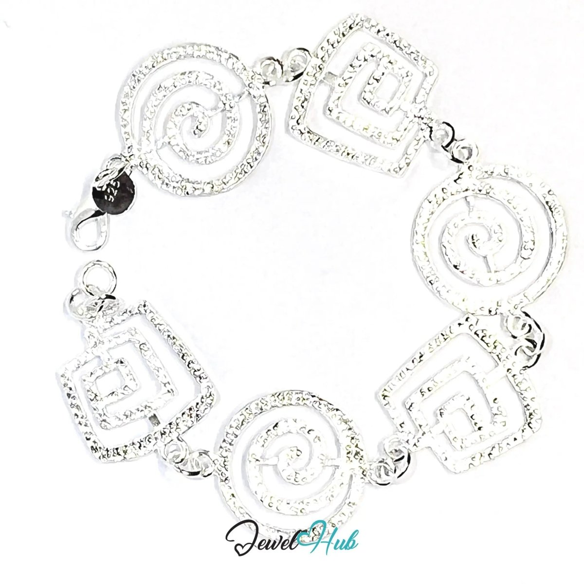 925 Sterling Silver Spiral Link Bracelet – Geometric Chain with Artistic Cutout Detail - JewelHub.co.uk