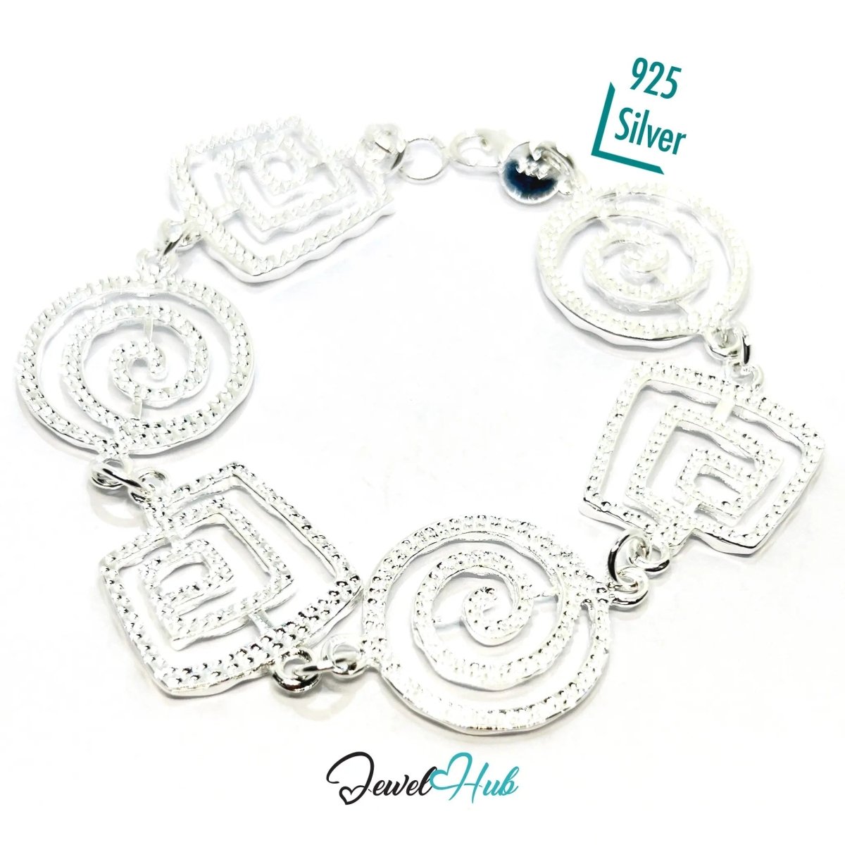 925 Sterling Silver Spiral Link Bracelet – Geometric Chain with Artistic Cutout Detail - JewelHub.co.uk